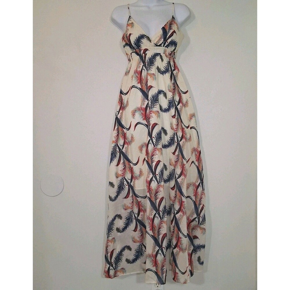 100% Cotton Tropical Maxi Dress Sz Xs Babydoll Hawaiian Colorful Island Resort